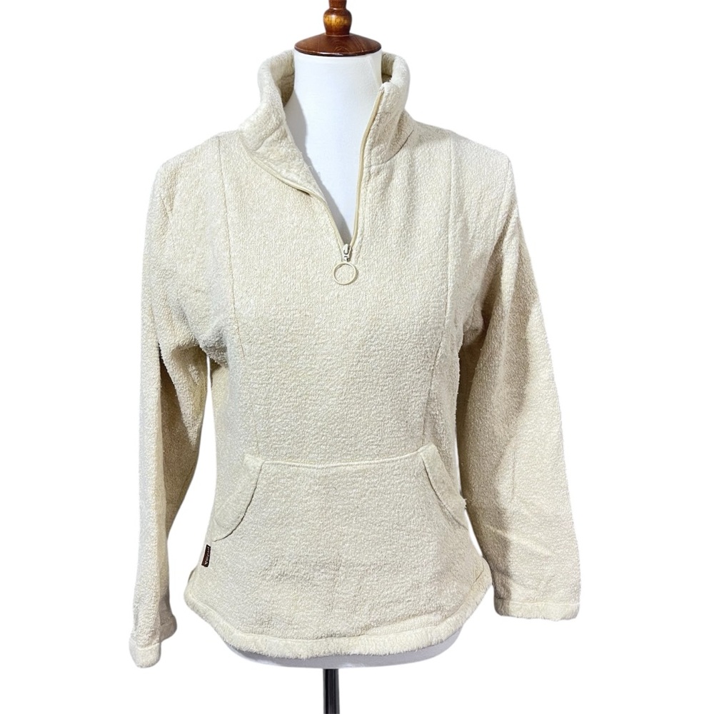 prAna Sherpa Fleece Pullover Womens Medium M Beige Quarter Zip Half Zip Cozy
